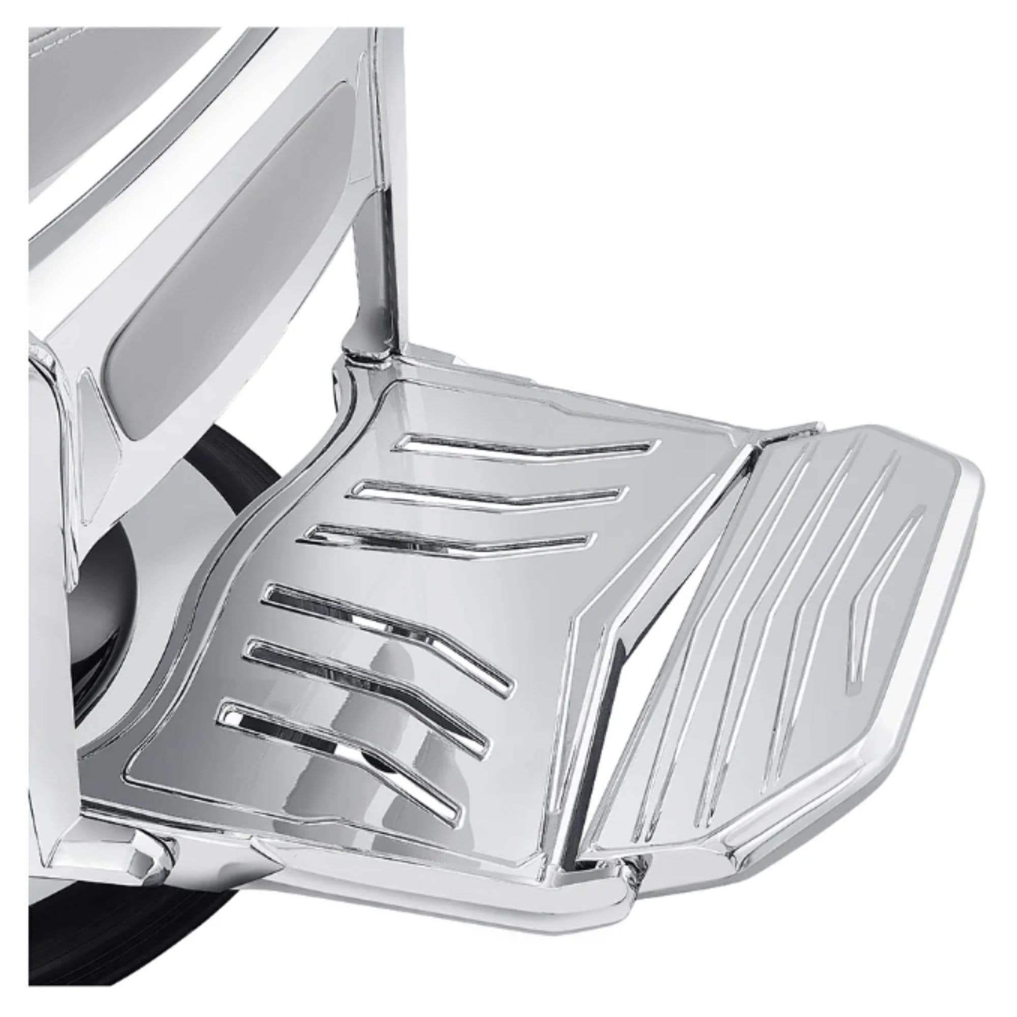 Esquire Multi-Position Reclining Barber Chair Gray Variant With Close-Up View Of Footrest Platform On White Background