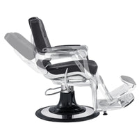 Thumbnail for Esquire Reclining Barber Chairs Black Variant Side View Demonstrating Swing Adjustment On White Background