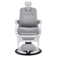 Thumbnail for Esquire Reclining Barber Chairs Gray Variant Front View Demonstrating Pull Out Headrest Range On White Background