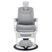 Esquire Reclining Barber Chairs Gray Variant Front View Demonstrating Pull Out Headrest Range On White Background