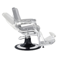 Thumbnail for Esquire Reclining Barber Chairs Gray Variant Side View Demonstrating Swing Adjustment On White Background