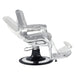Esquire Reclining Barber Chairs Gray Variant Side View Demonstrating Swing Adjustment On White Background