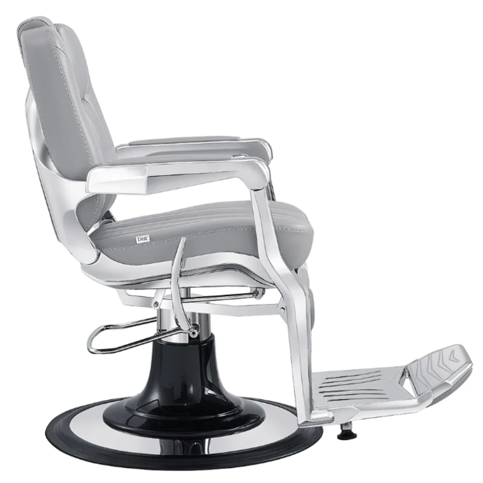 Esquire Reclining Barber Chairs Gray Variant Side View On White Background