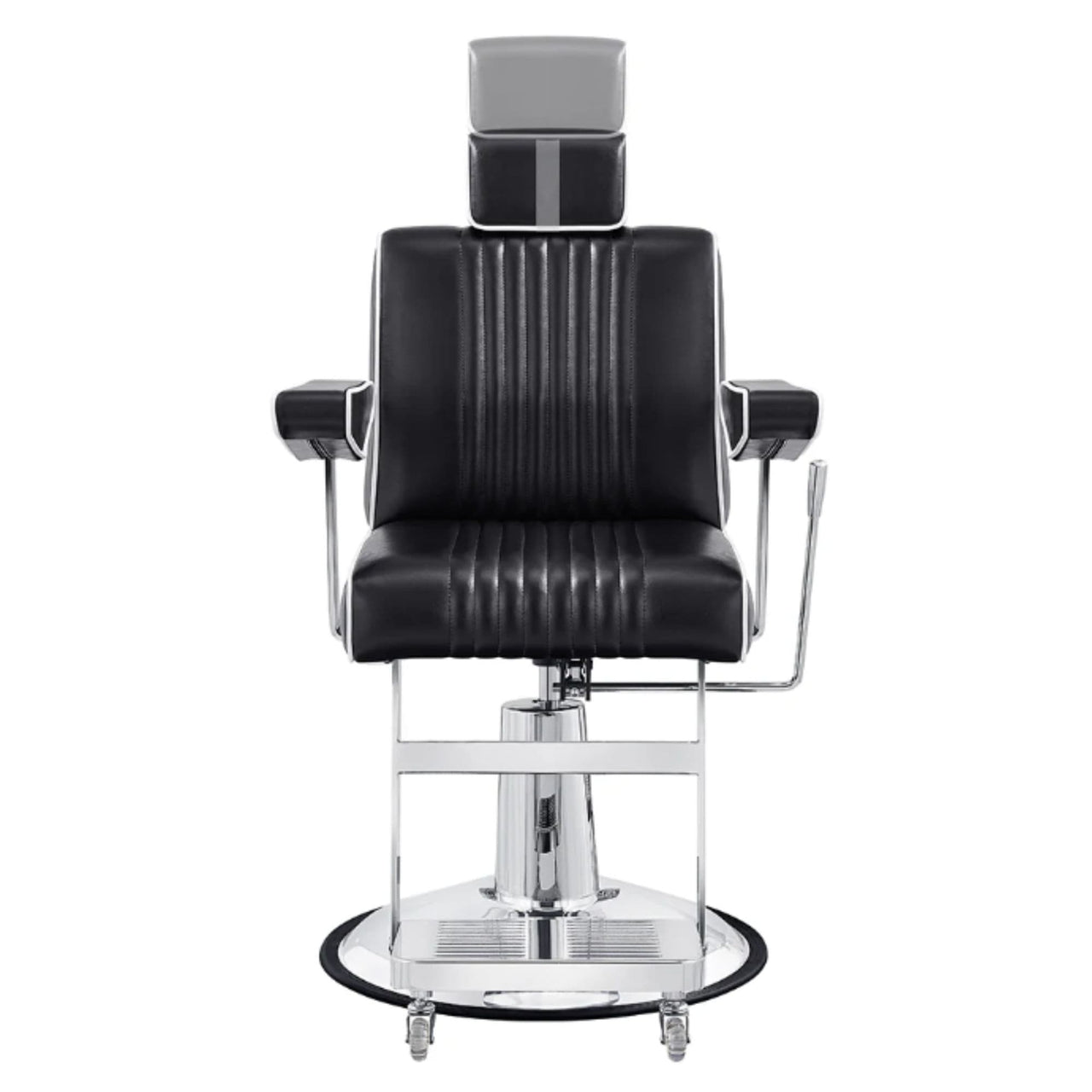 Executive All Purpose Reclining Chair Black Variant Front View Demonstrating Pull Out Headrest Range On White Background