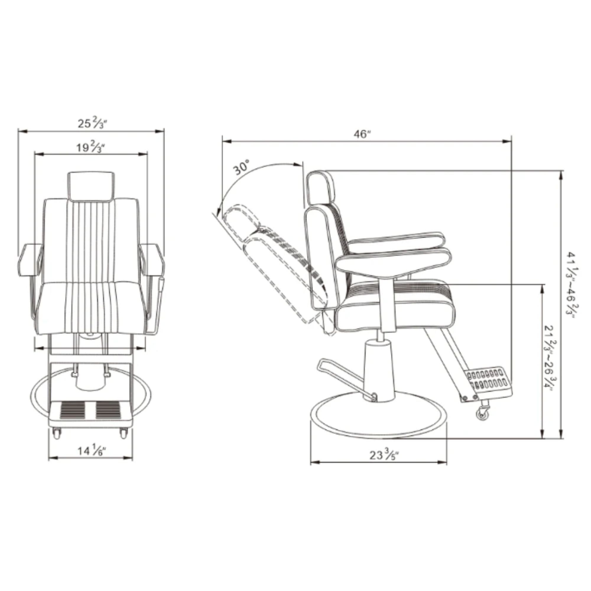 Executive All Purpose Reclining Chair Product Dimension Diagram