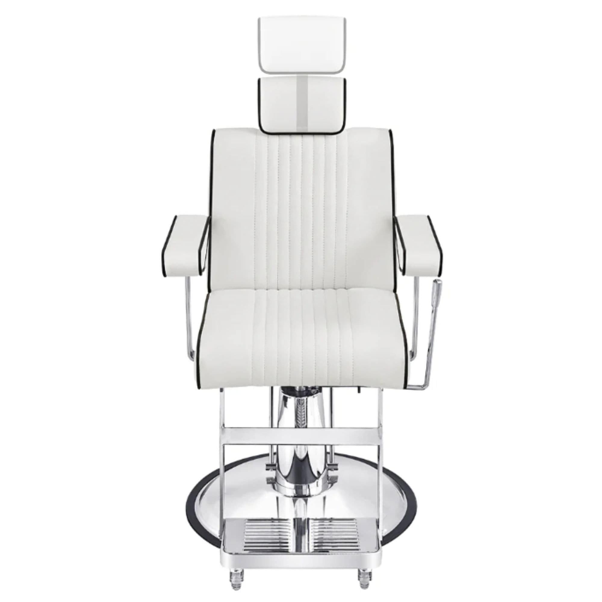 Executive All Purpose Reclining Chair White Variant Front View Demonstrating Pull Out Headrest Range On White Background