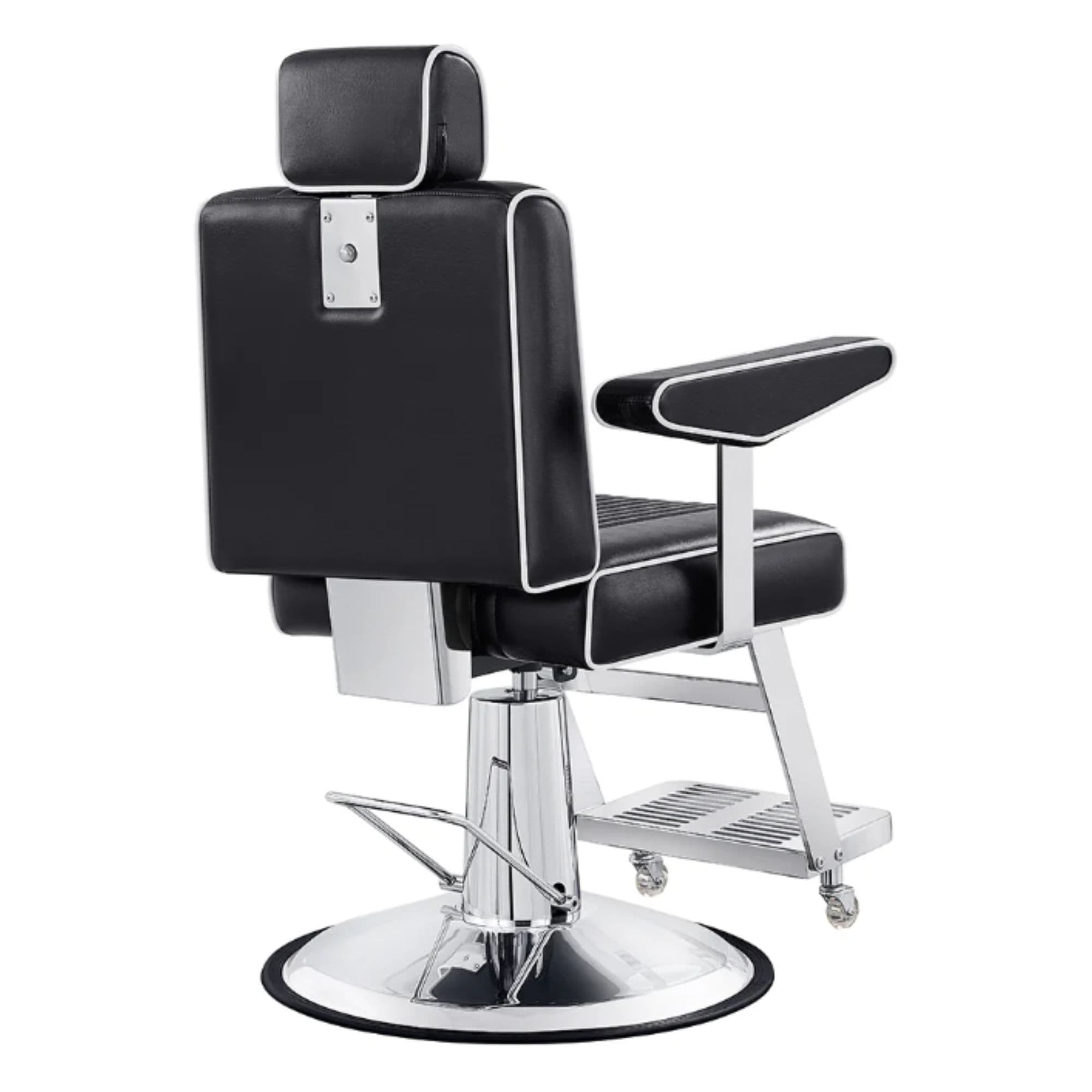 Executive Multi-Use Reclining Salon Chair Black Variant Rear Angled View On White Background