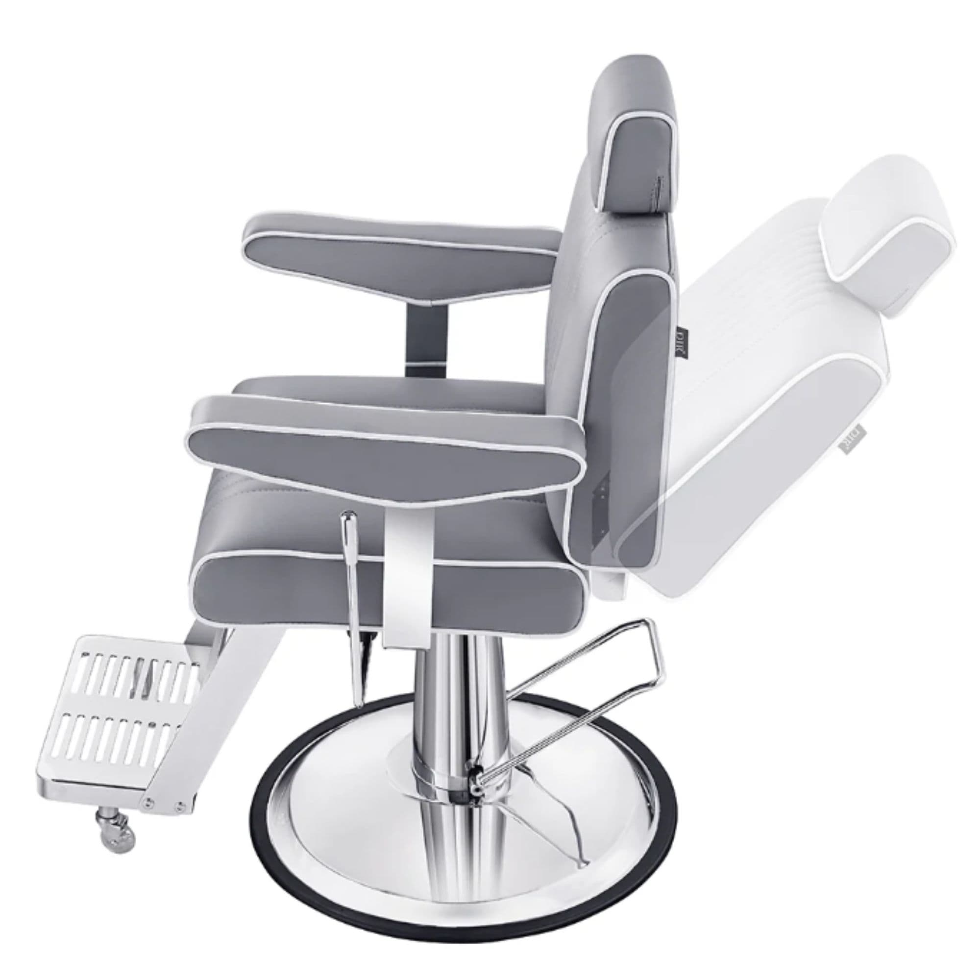 Executive Multi-Use Reclining Salon Chair Gray Variant Side View Demonstrating Swing Adjustment On White Background