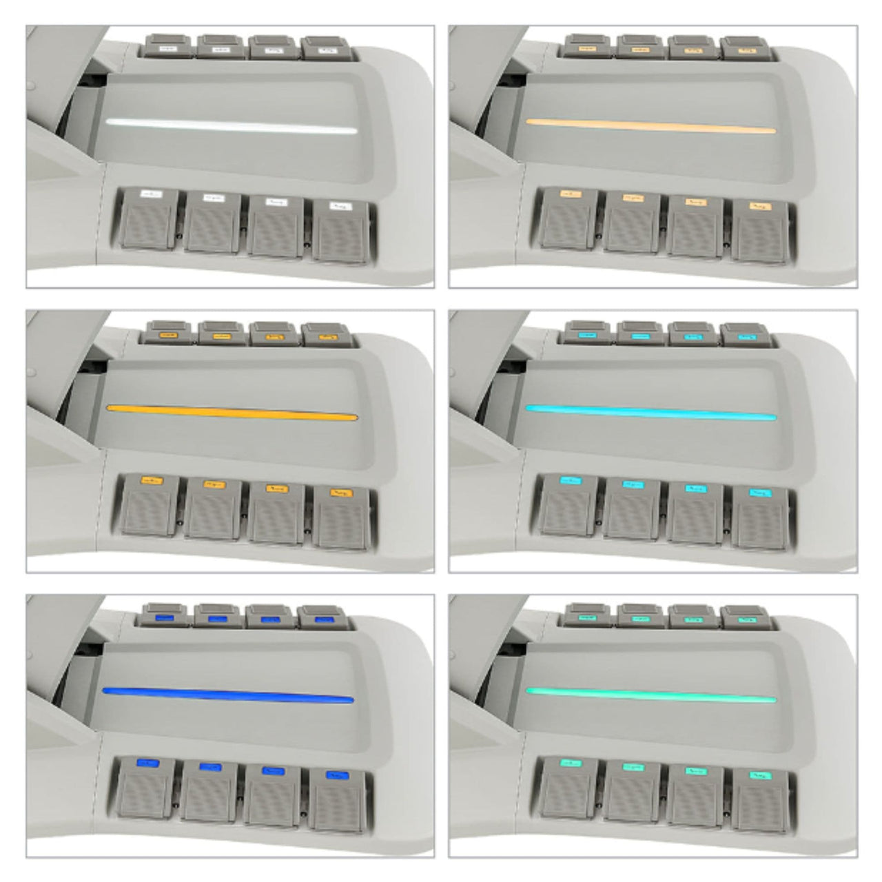 Geneva 4-Motor OB GYN Exam Table with Stirrups Close-Up View Of LED Accent Lighting Color Selections For Beige Variant