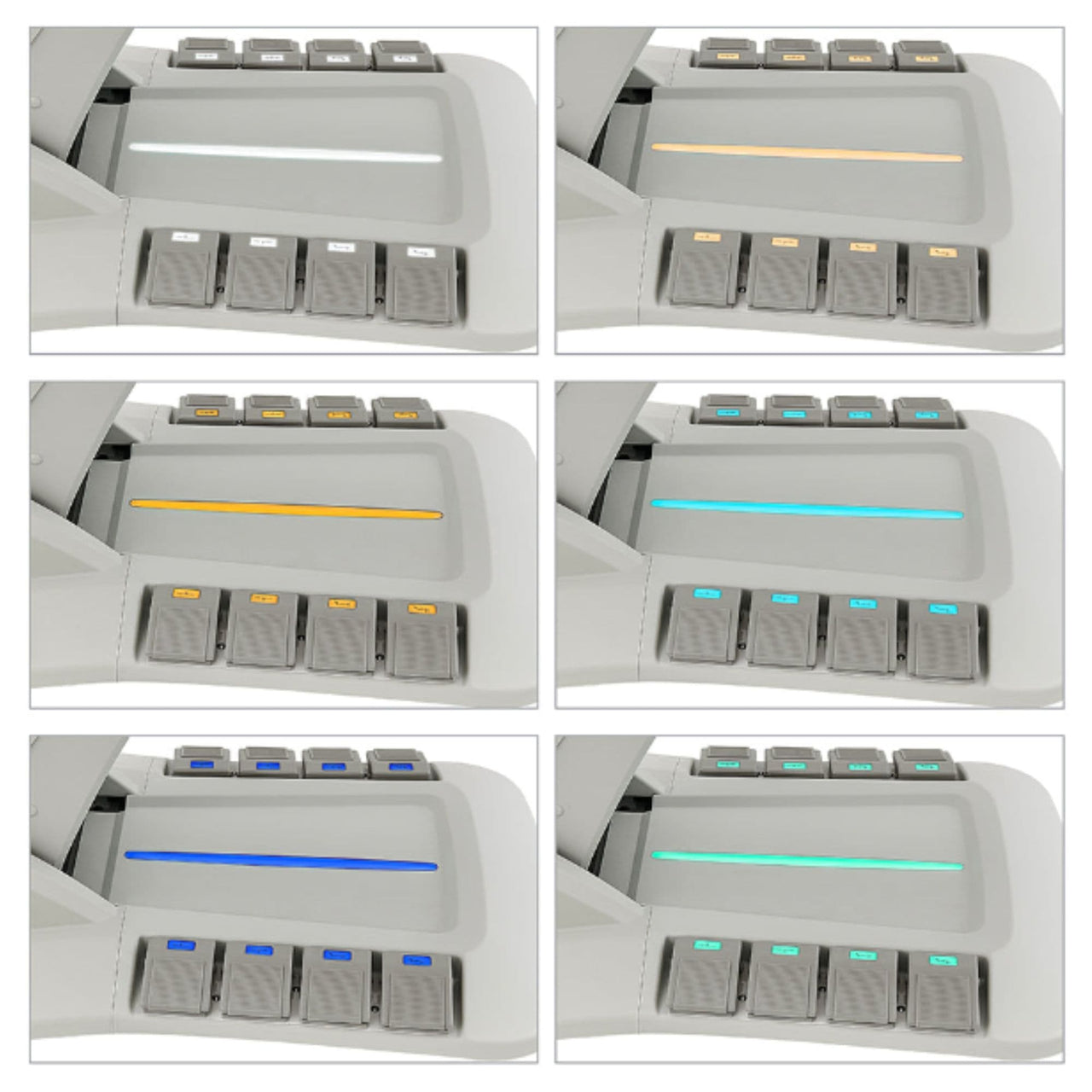 Geneva 4-Motor OB GYN Exam Table with Stirrups Close-Up View Of LED Accent Lighting Color Selections For Gray Variant 
