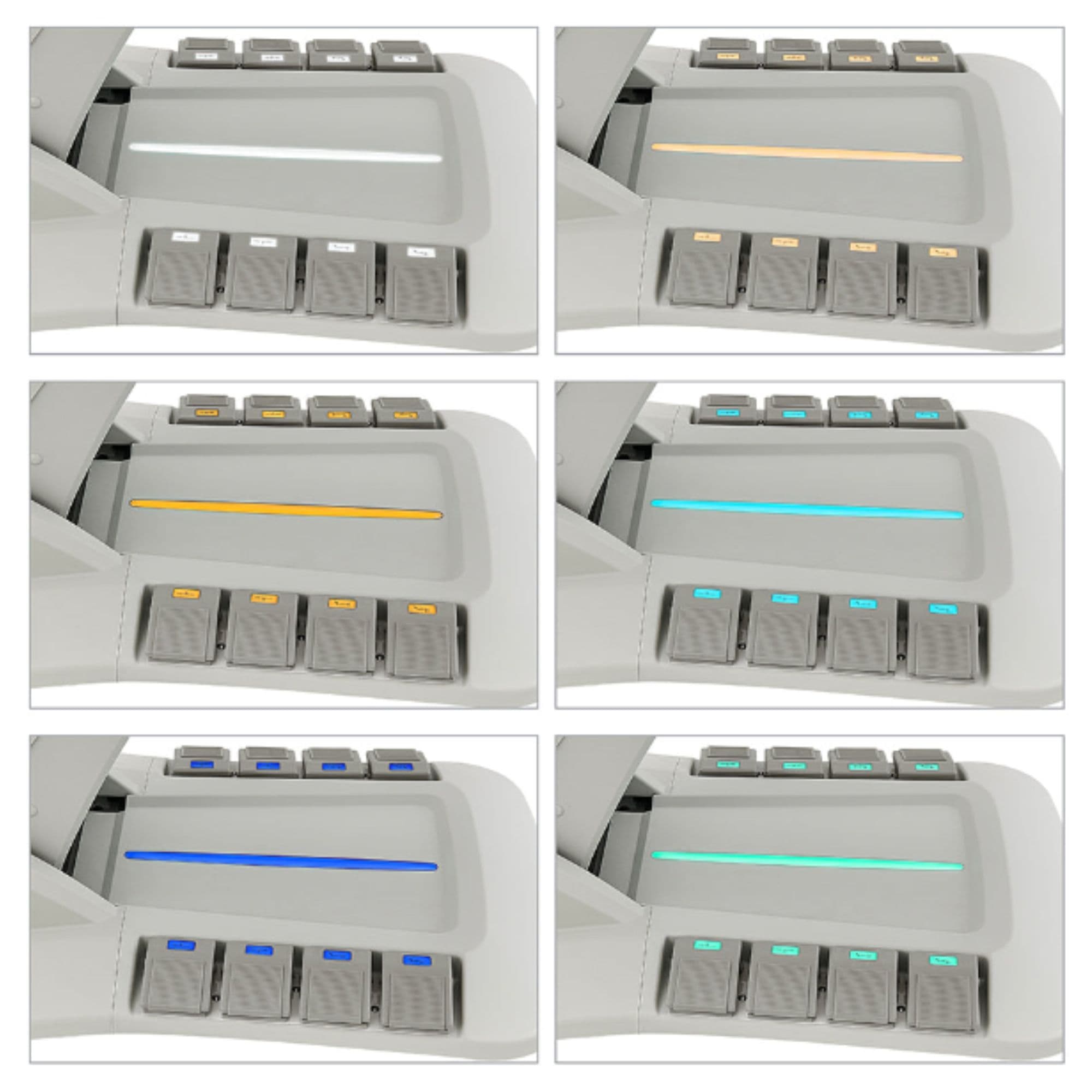 Geneva 4-Motor OB GYN Exam Table with Stirrups Close-Up View Of LED Accent Lighting Color Selections For Gray Variant 