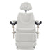 Geneva 4-Motor OB GYN Exam Table with Stirrups White Front View With Raised Stirrups On White Background