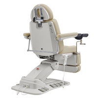 Thumbnail for Geneva 4-Motors Exam Table with Stirrups - OB GYN Beige Rear View With Foot Pedal And Remote Control On White Background