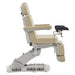 Geneva 4-Motors Exam Table with Stirrups - OB GYN Beige Side View With Foot Pedal And Remote Control On White Background