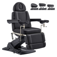 Thumbnail for Geneva 4-Motors Exam Table with Stirrups - OB GYN Black Front Angled View With Adjustable Headrest And Stirrups On White Background