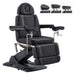 Geneva 4-Motors Exam Table with Stirrups - OB GYN Black Front Angled View With Adjustable Headrest And Stirrups On White Background