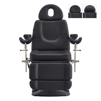 Thumbnail for Geneva 4-Motors Exam Table with Stirrups - OB GYN Black Front View With Adjustable Headrest And Stirrups On White Background