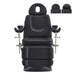 Geneva 4-Motors Exam Table with Stirrups - OB GYN Black Front View With Adjustable Headrest And Stirrups On White Background