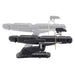 Geneva 4-Motors Exam Table with Stirrups - OB GYN Black Side View And Fully Reclined Demonstrating An Up And Down Adjustment On White Background