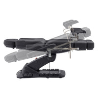Thumbnail for Geneva 4-Motors Exam Table with Stirrups - OB GYN Black Side View Demonstrating Adjustable Stirrup And Leg Section Positions On White Background