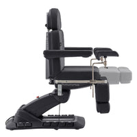 Thumbnail for Geneva 4-Motors Exam Table with Stirrups - OB GYN Black Side View Showing Extendable Footrest Positions On White Background