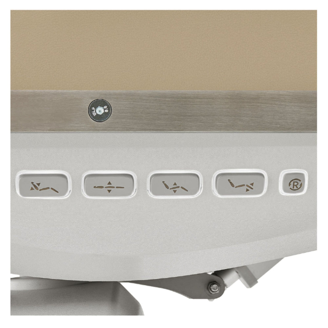 Geneva 4-Motors Exam Table with Stirrups - OB GYN Close-Up View Of Integrated Side Control Buttons For Beige Variant