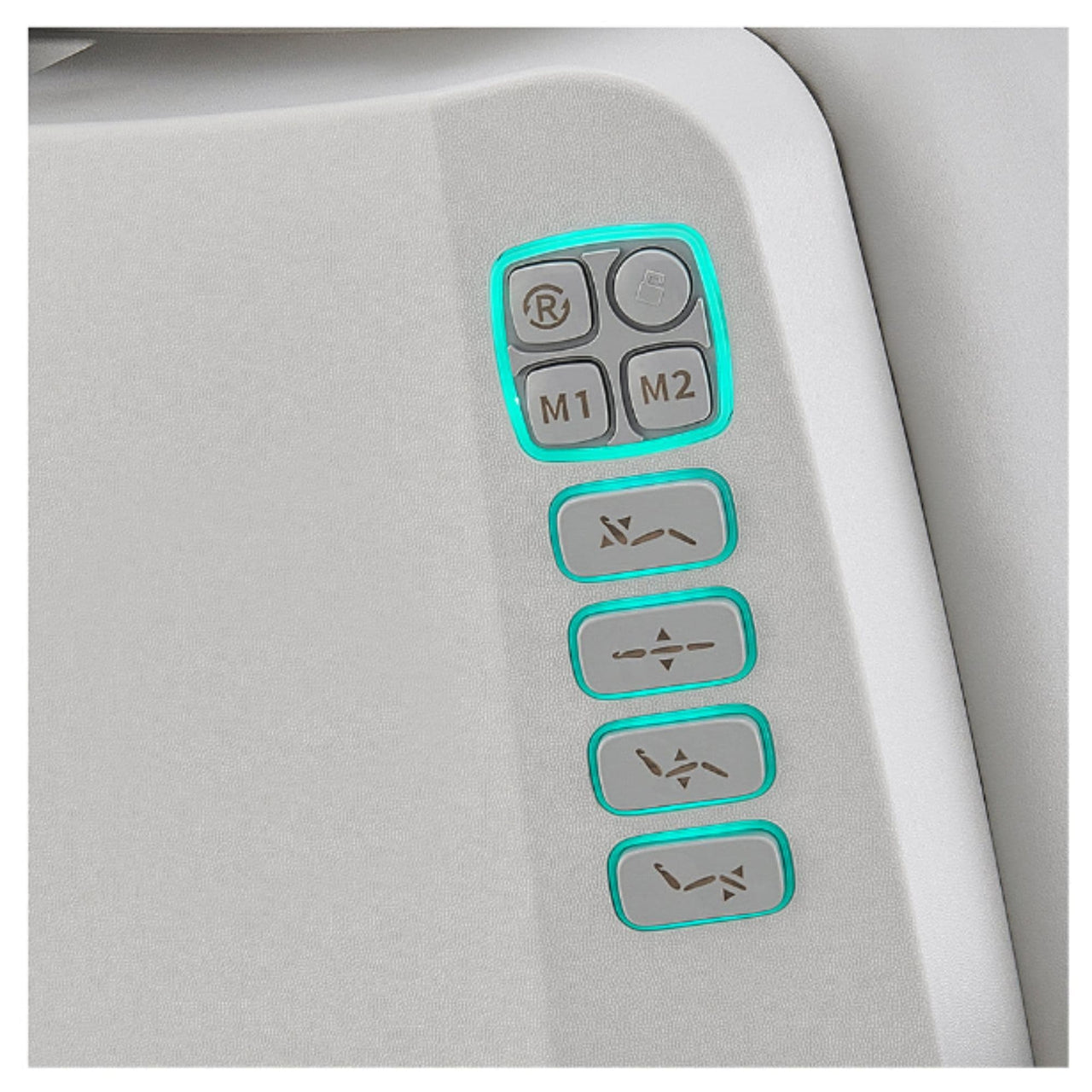 Geneva 4-Motors Exam Table with Stirrups - OB GYN Close-Up View Of One-Touch Position Controls And Memory Settings For Gray Variant