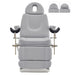 Geneva 4-Motors Exam Table with Stirrups - OB GYN Gray Front View With Adjustable Headrest And Stirrups On White Background