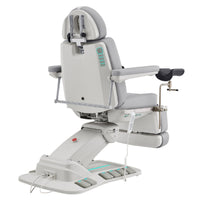 Thumbnail for Geneva 4-Motors Exam Table with Stirrups - OB GYN Gray Rear View With Foot Pedal And Remote Control On White Background