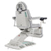 Geneva 4-Motors Exam Table with Stirrups - OB GYN Gray Rear View With Foot Pedal And Remote Control On White Background