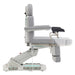 Geneva 4-Motors Exam Table with Stirrups - OB GYN Gray Side View Showing Extendable Footrest Positions On White Background