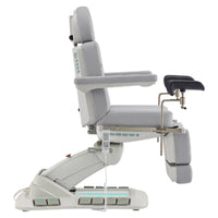 Thumbnail for Geneva 4-Motors Exam Table with Stirrups - OB GYN Gray Side View With Foot Pedal And Remote Control On White Background