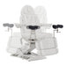 Geneva 4-Motors Exam Table with Stirrups - OB GYN White Front View With Swivel Rotation Demonstration On White Background