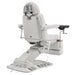 Geneva 4-Motors Exam Table with Stirrups - OB GYN White Rear View With Foot Pedal And Remote Control On White Background