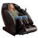 Hatsumei M900 4D AI Massage Chair Brown Variant Front Angled View With A Woman Relaxing On White Background