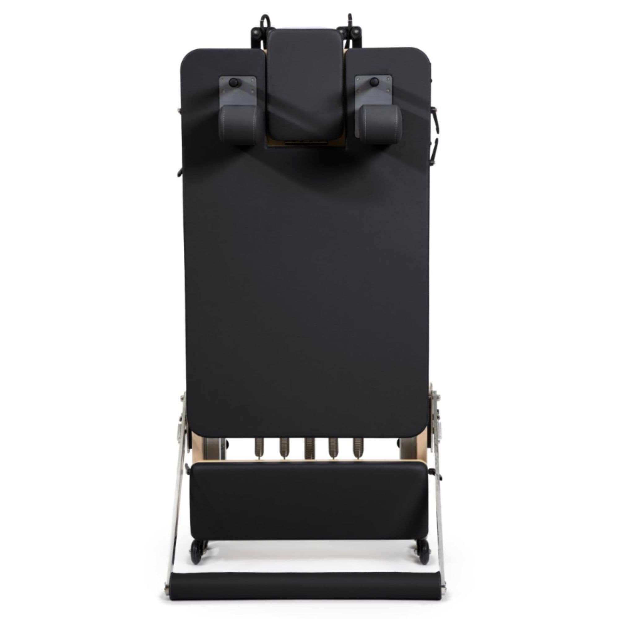 Home Foldable Reformer Black Variant Showing Upright Position On White Background