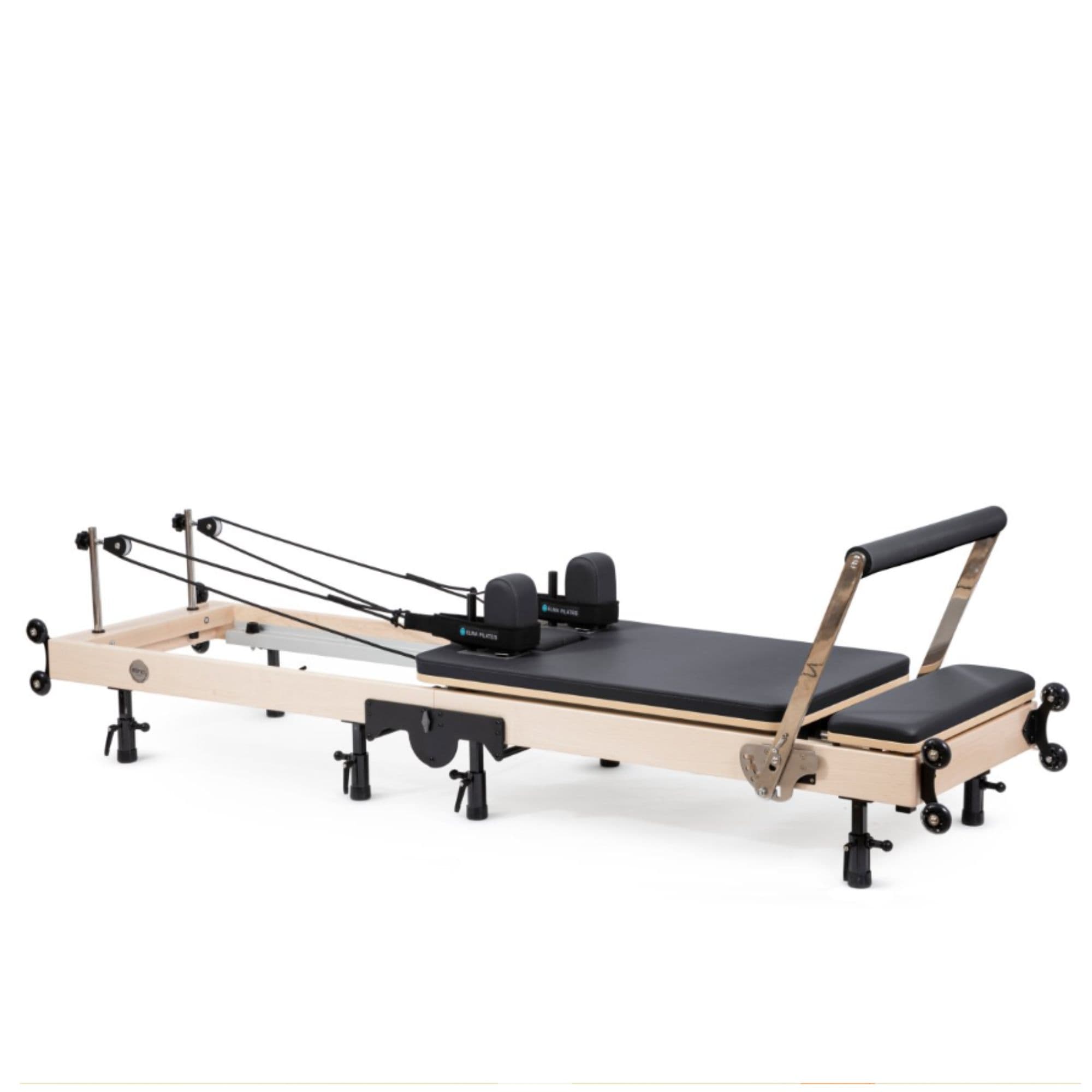 Home Foldable Reformer Black Variant Side View With Rope And Spring Resistance System