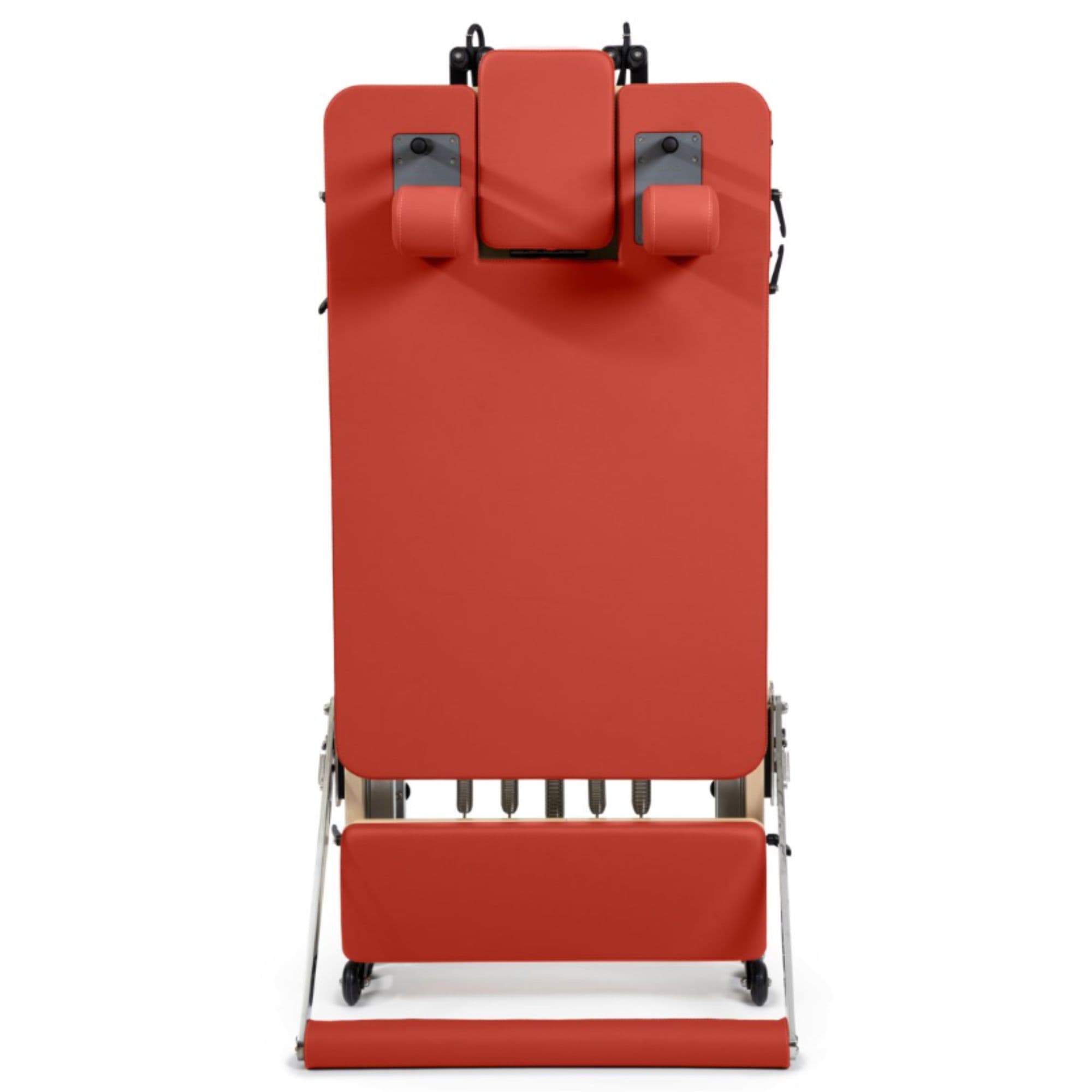 Home Foldable Reformer Red Variant Showing Upright Position On White Background