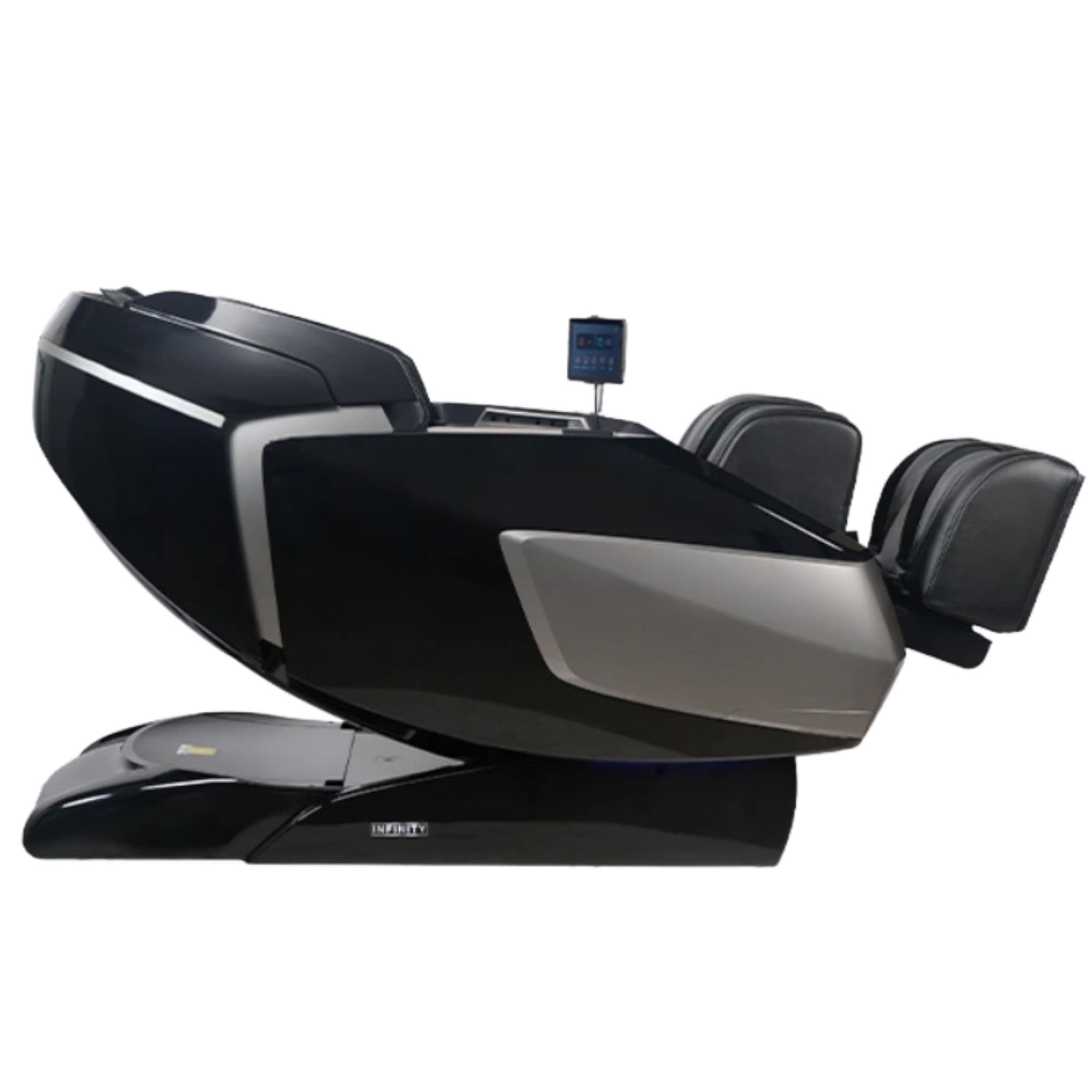 Infinity Circadian Massage Chair Certified Pre-Owned Black Variant Side View In Semi-Fully Reclined Position On White Background