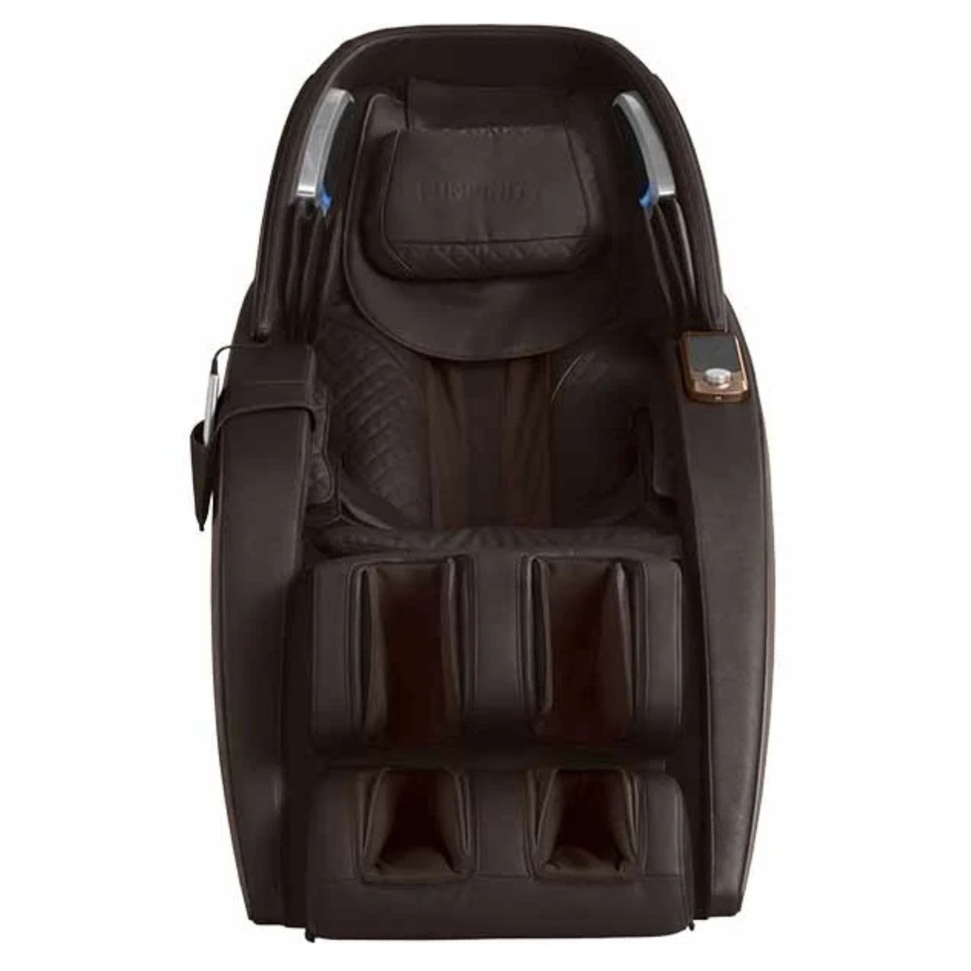 Infinity Dynasty 4D Massage Chair Certified Pre-Owned A-Grade Brown Variant Front View On White Background