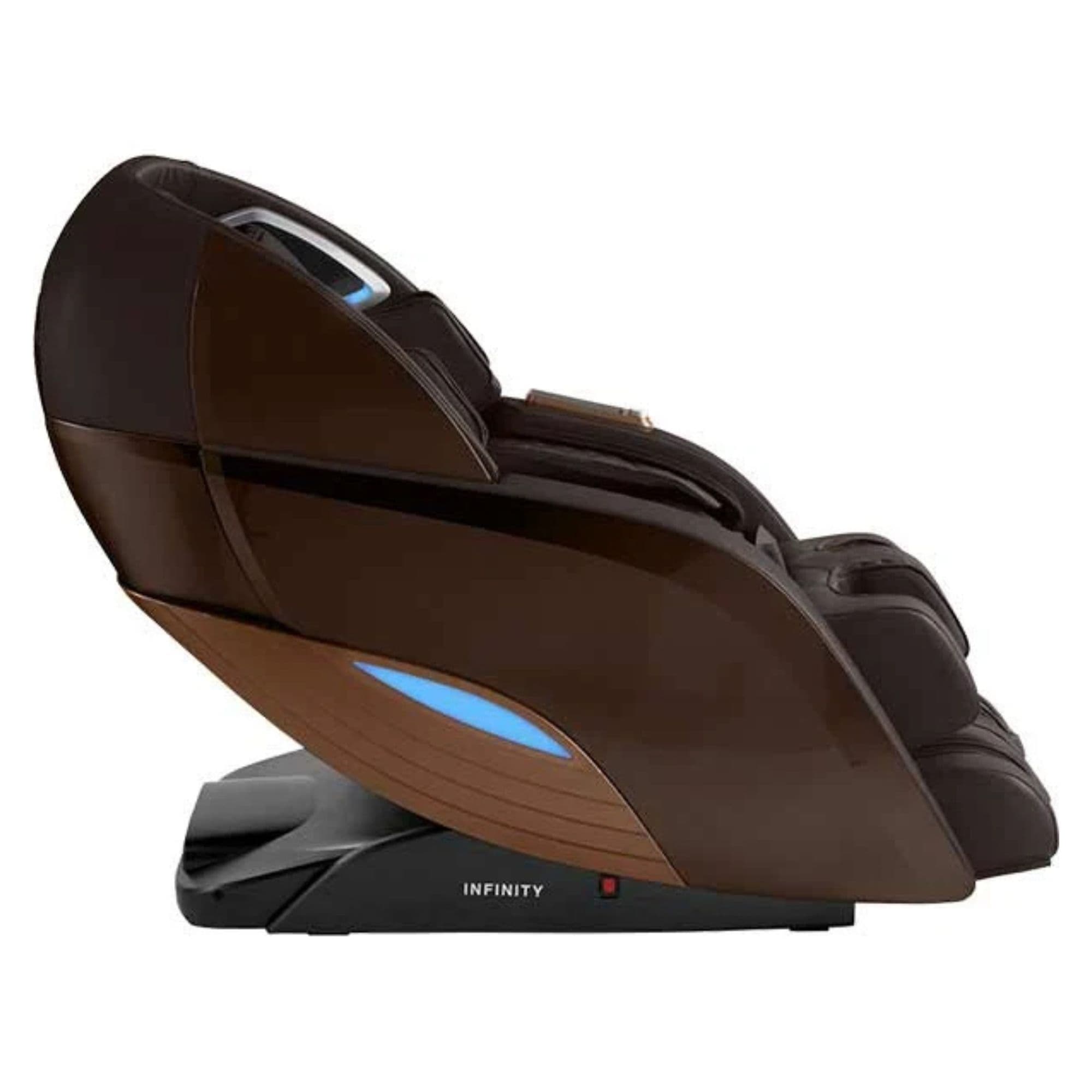 Infinity Dynasty 4D Massage Chair Certified Pre-Owned A-Grade Brown Variant Side View On White Background