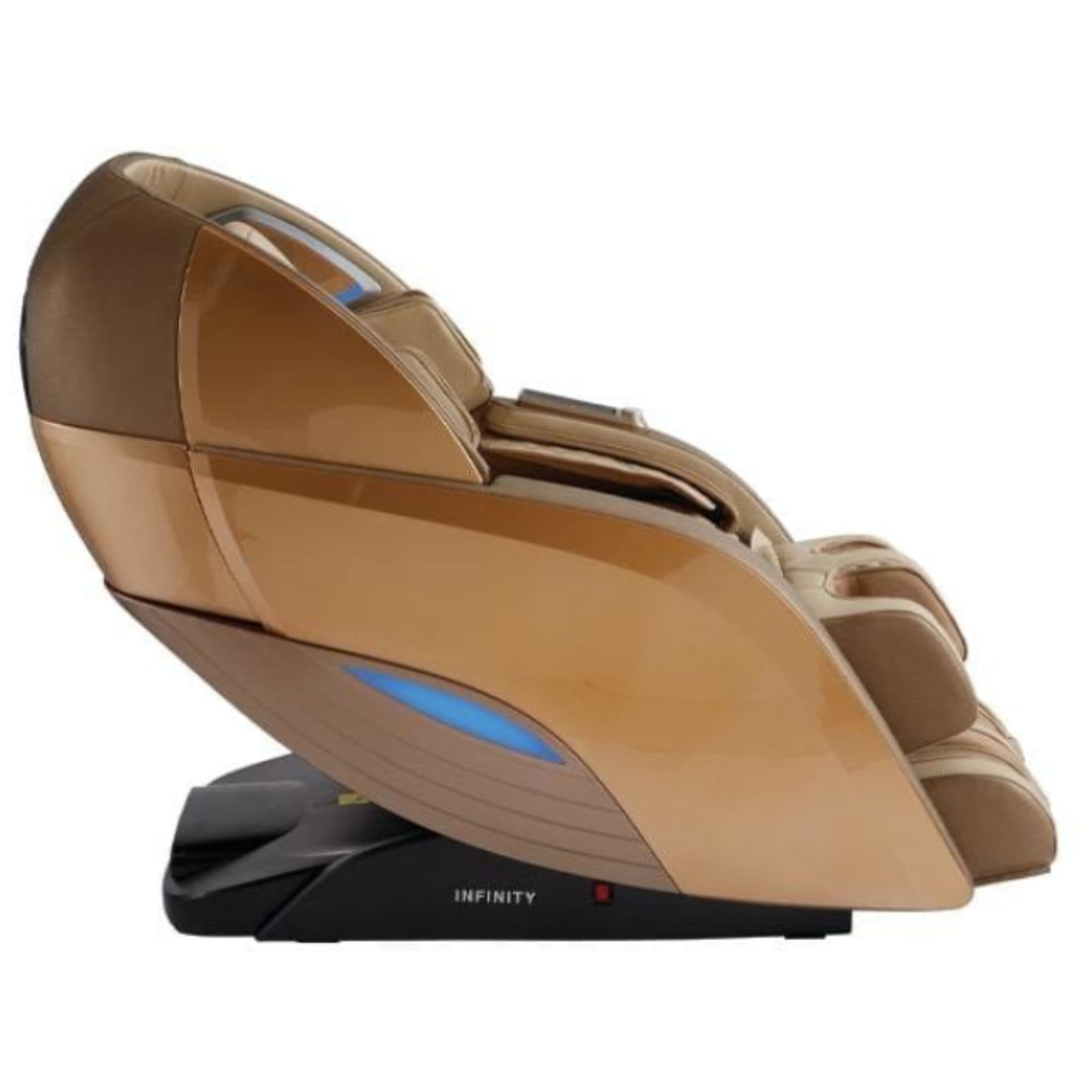 Infinity Dynasty Massage Chair CPO Gold Or Tan Variant Side View On White Background