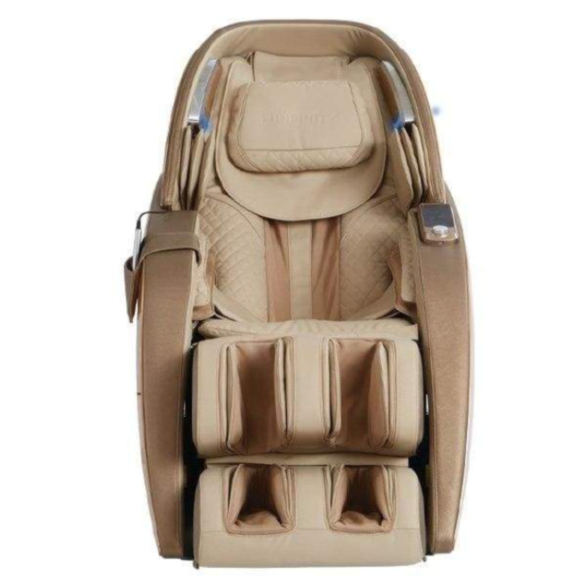 Infinity Dynasty Massage Chair Gold Or Tan Variant Front View On White Background