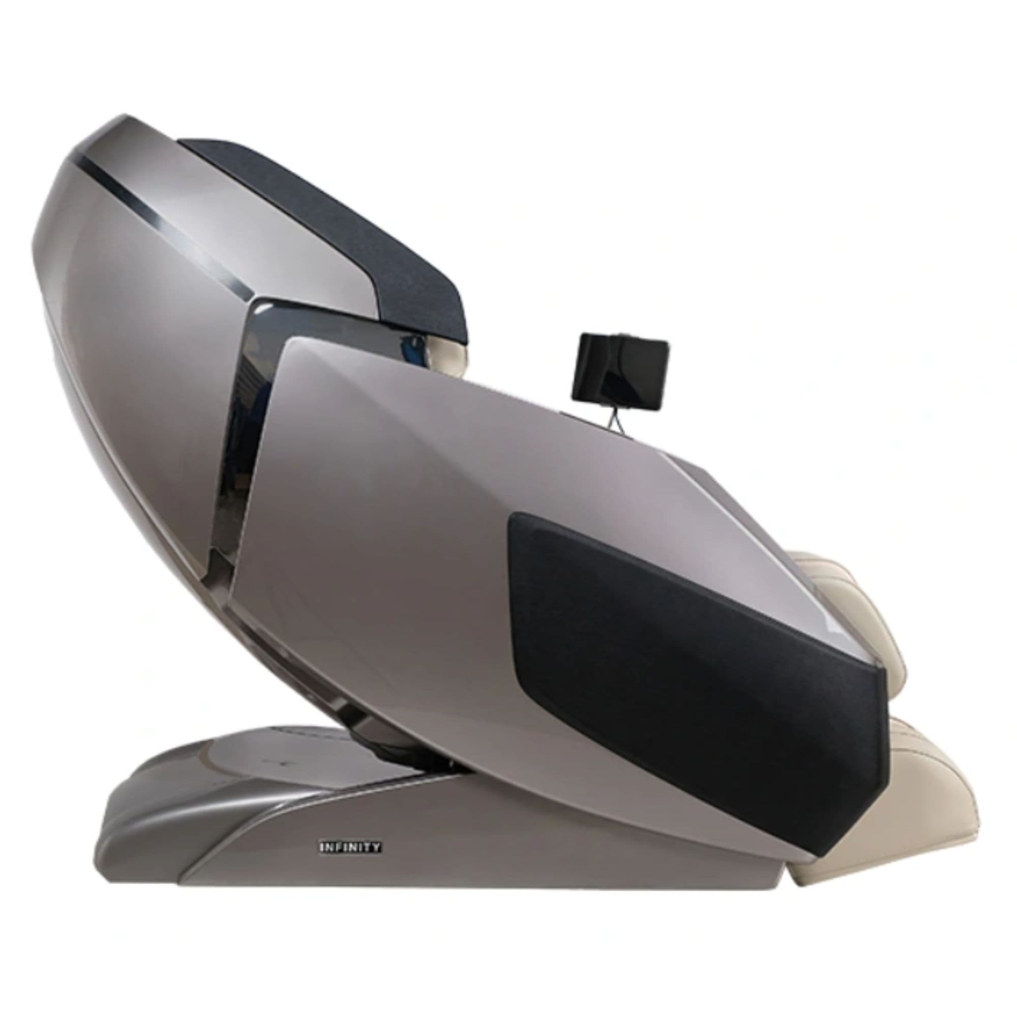 Infinity Imperial Syner-D Massage Chair Gray Or Tan Variant Side View On White Background