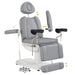 Ink 3-Motor Gynecology Chair with Stirrups Gray Front Angled View Demonstrating Adjustable Chair Features On White Background