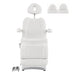 Ink 3-Motors Medical Spa Chair White Variant Front View With Pulled out Headrest And Different Options On White Background