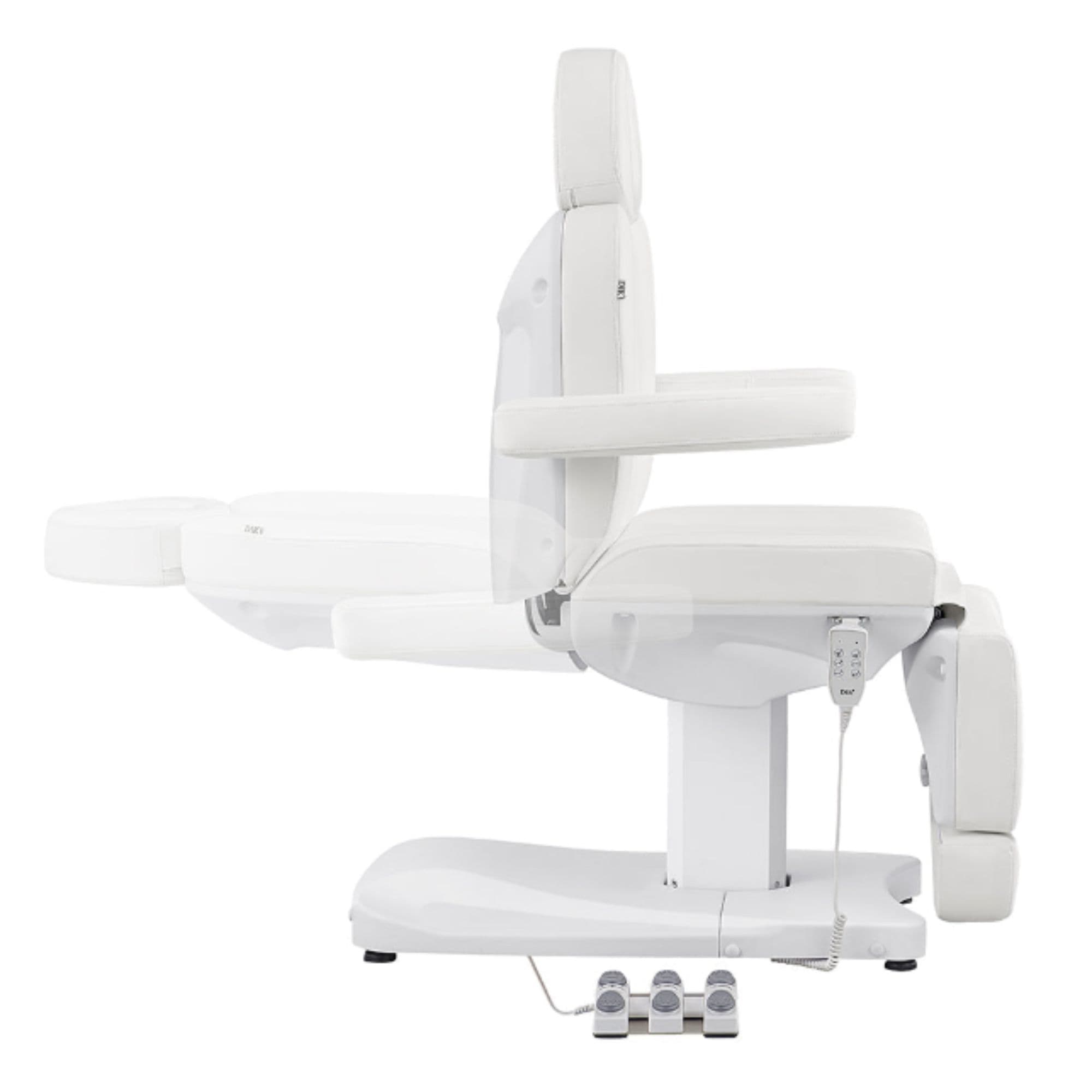 Ink 3-Motors Medical Spa Chair White Variant Side View Demonstrating Backrest Recline Adjustment Range On White Background
