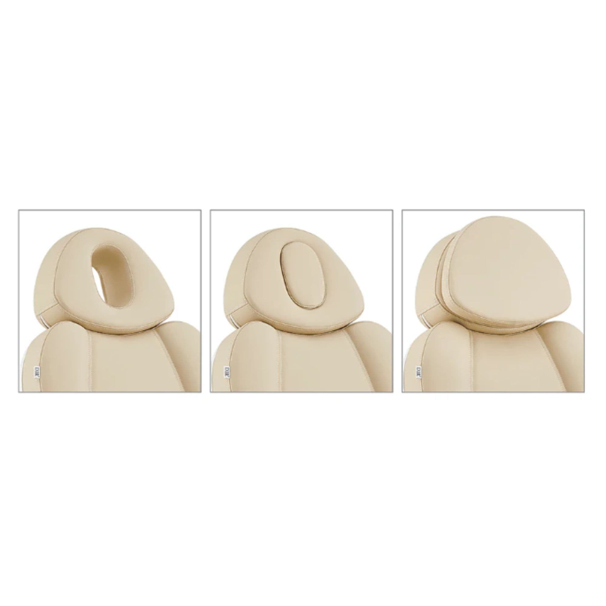 Ink OB 3-Motors Gyno Chair with Stirrups - OB GYN Close-Up Views Showing Multiple Headrest And Face Hole Options For Beige Variants