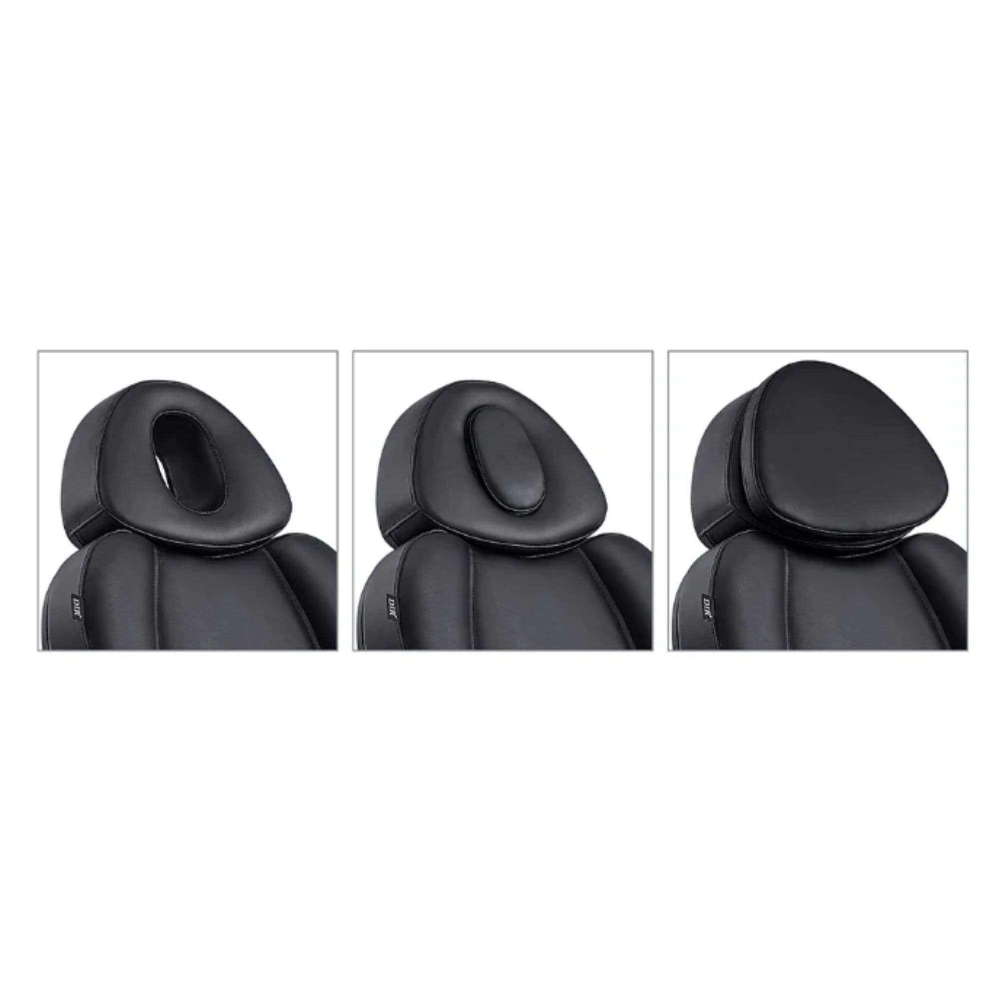 Ink OB 3-Motors Gyno Chair with Stirrups - OB GYN Close-Up Views Showing Multiple Headrest And Face Hole Options For Black Variants