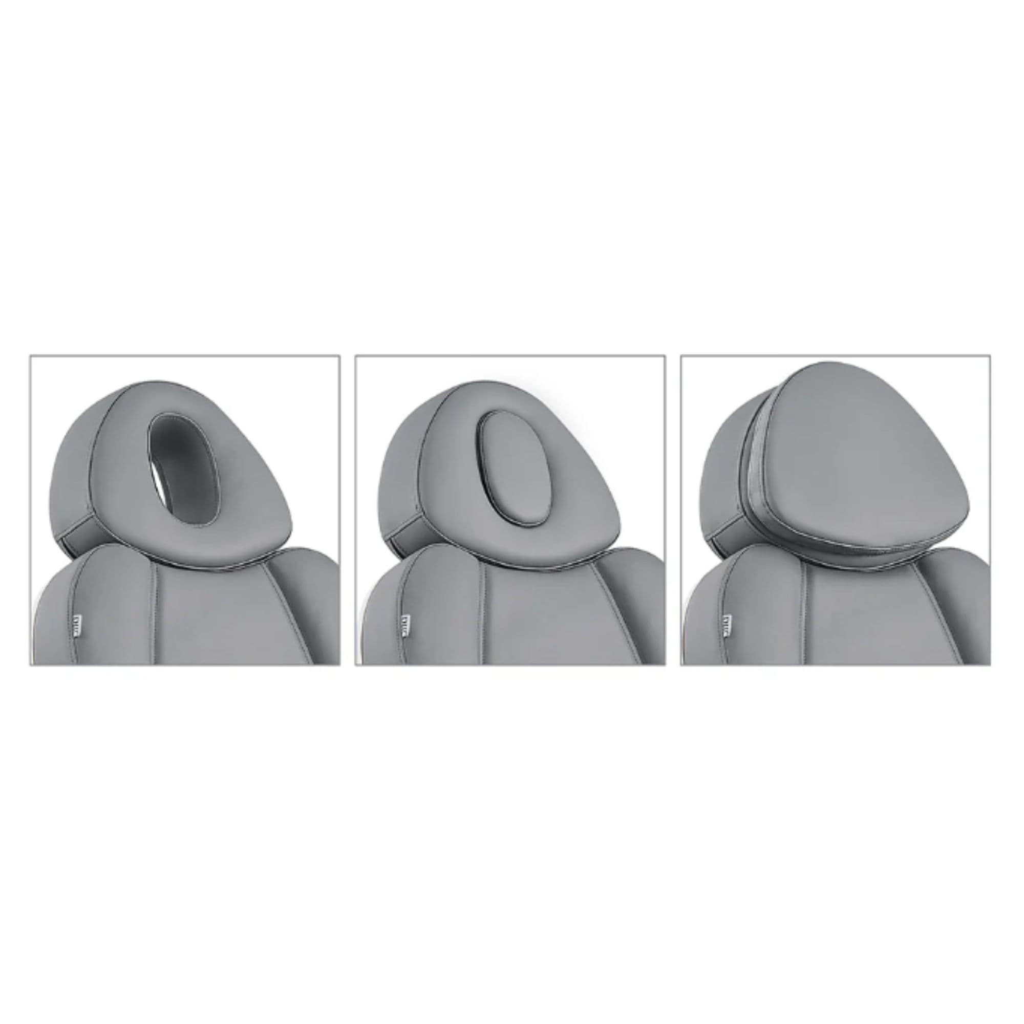 Ink OB 3-Motors Gyno Chair with Stirrups - OB GYN Close-Up Views Showing Multiple Headrest And Face Hole Options For Gray Variants